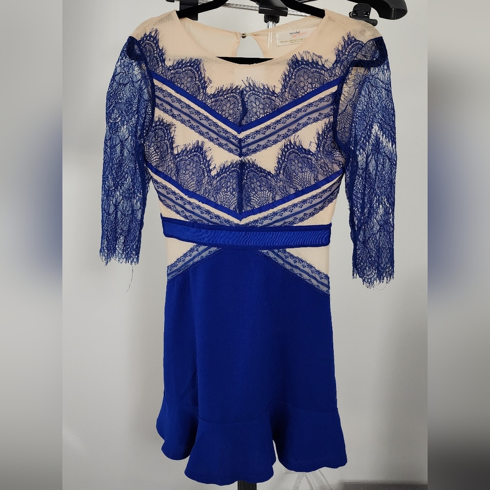 Royal blue illusion lace mini dress size s